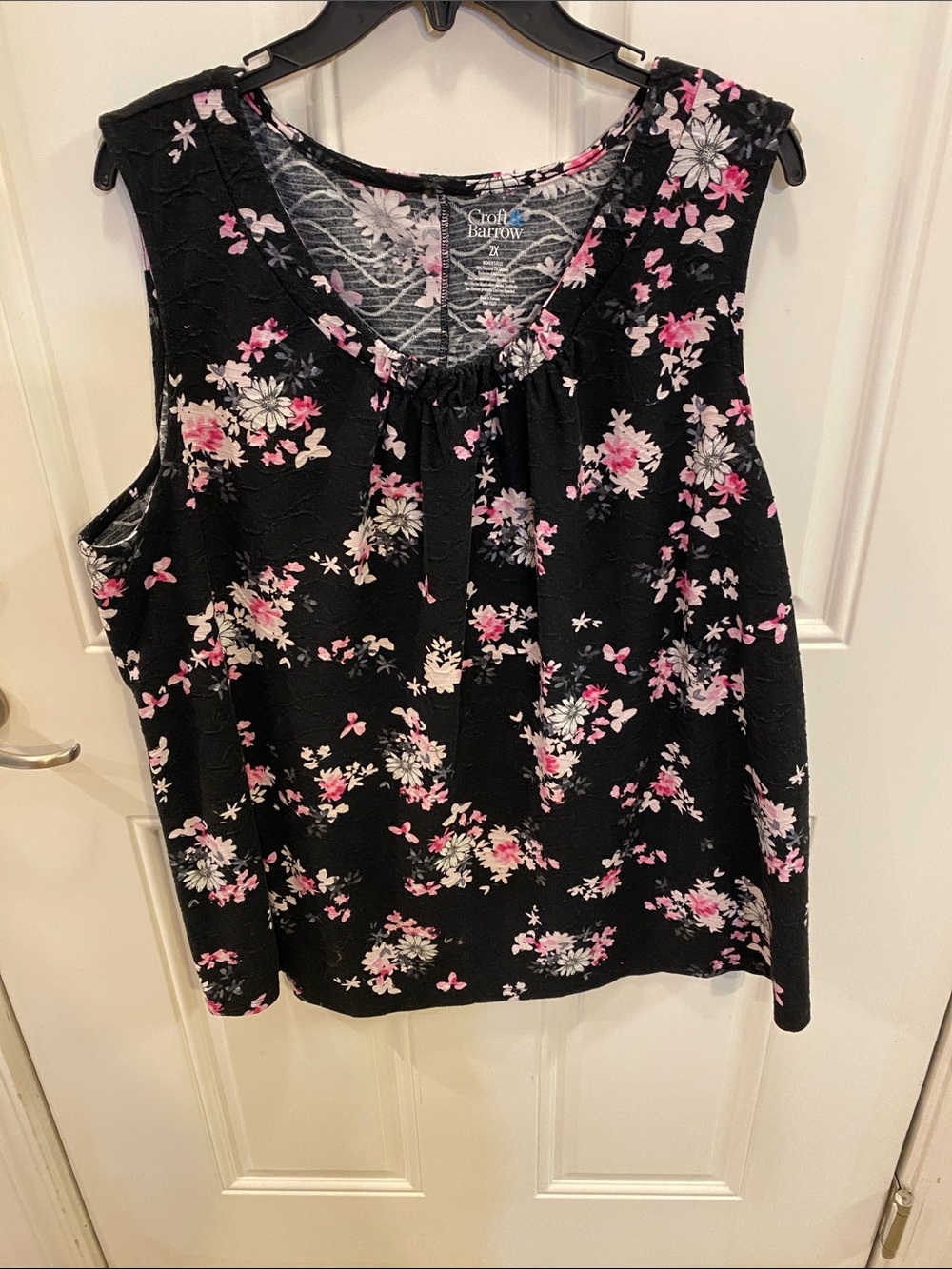 croft & barrow Black Floral Tank with Pink & White Blossoms